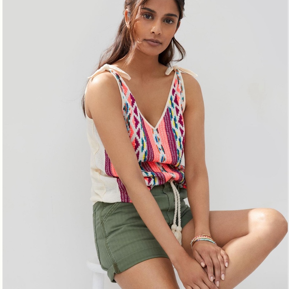 Anthropologie Dolan Embroidered V-Neck Tank